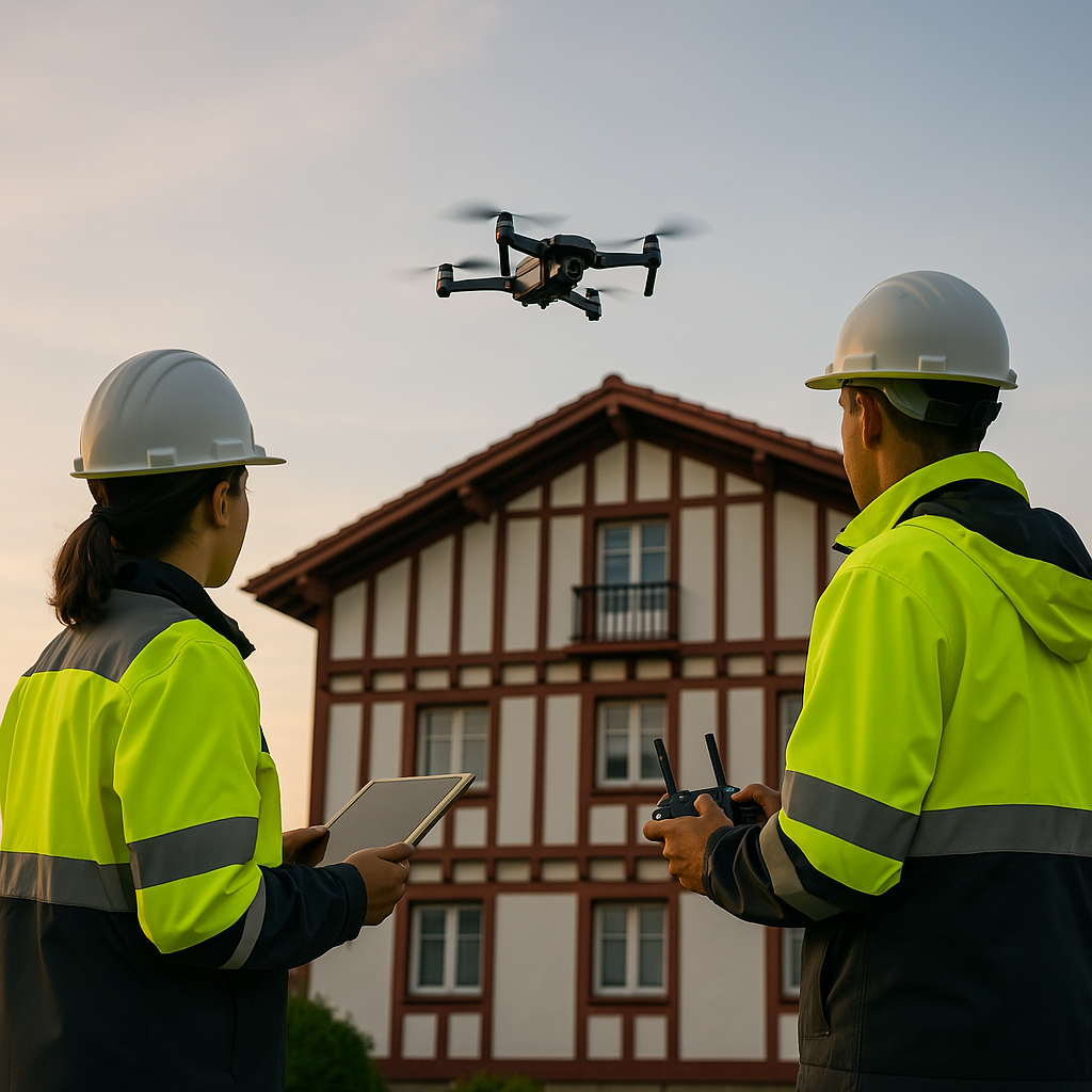Dron realizando un mapeado 3D de un edificio en tiempo real